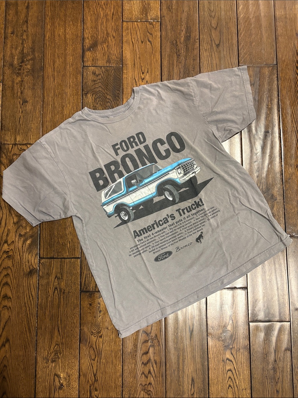 Ford Bronco Tee in Gray with Blue Accent Truck Graphic